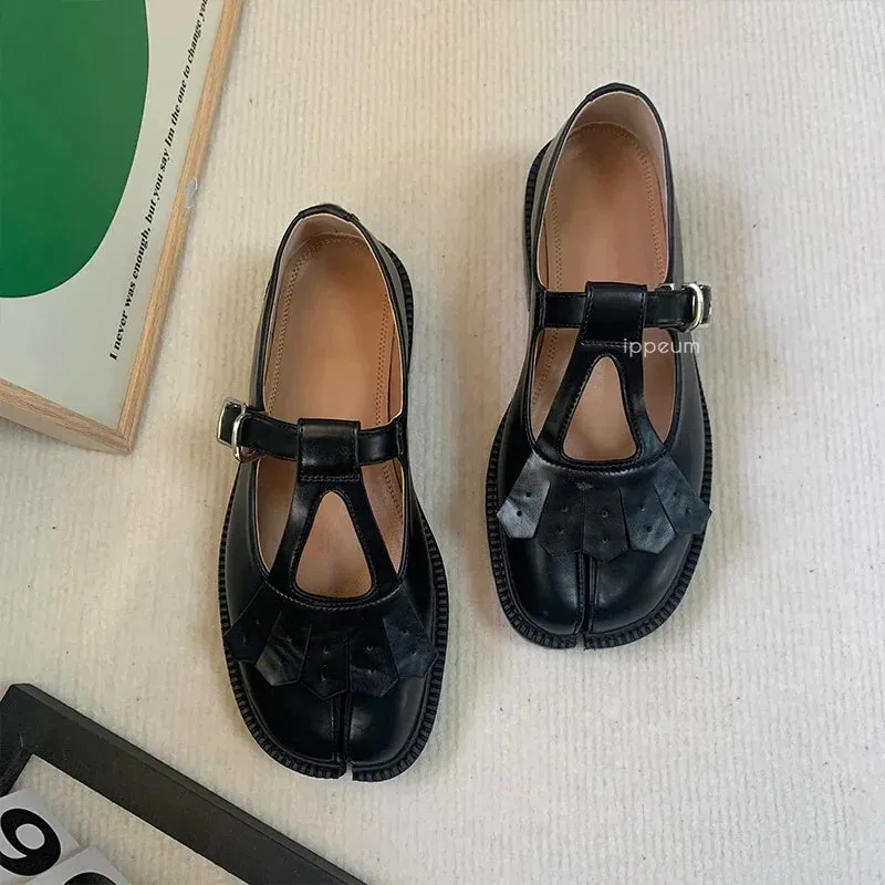 DAIIIBABYYY  -   Tabis Shoes Mary Janes For Women Size 42 2025 New Black Leather Split Toe Flats Loafers Mary Jane Platform Shoes Naot Loafers