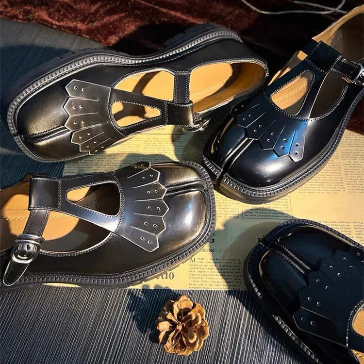 DAIIIBABYYY  -   Tabis Shoes Mary Janes For Women Size 42 2025 New Black Leather Split Toe Flats Loafers Mary Jane Platform Shoes British Loafers