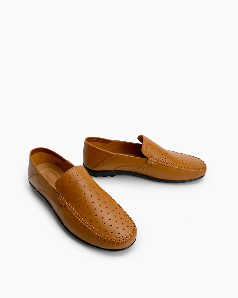 Men's Breathable Punching Premium Genuine Leather Loafers Loafers Wide Width