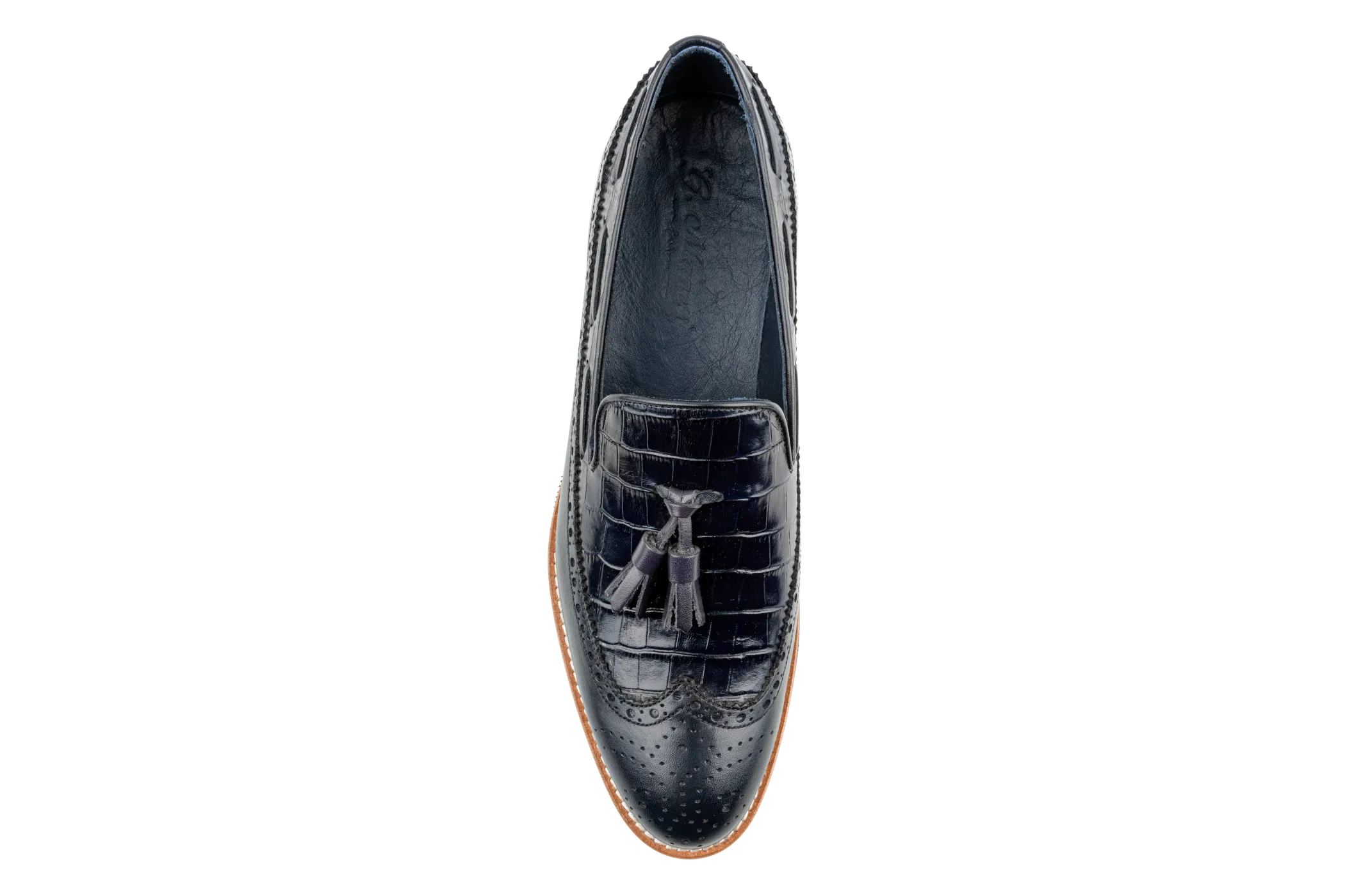 Driving Loafers Debbano Kea Alligator Pattern Embossed and Brogue Top Grain Leather Tassel Loafers, Longwing Black Leather Tassel Loafers, Comfortable Loafers