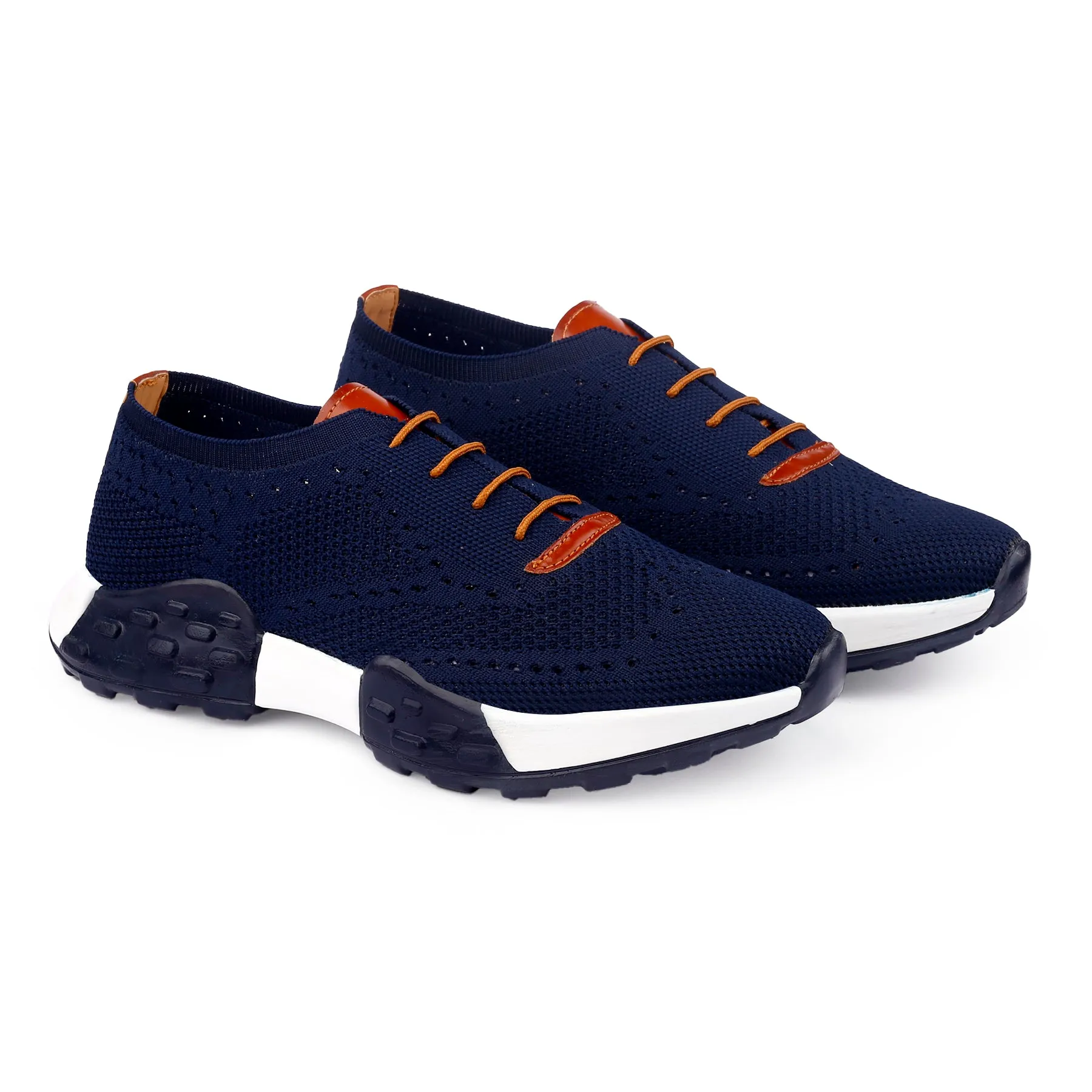 Casual Leather Men's Knitted Breathable Upper Casual Brogue Lace-Up Shoes