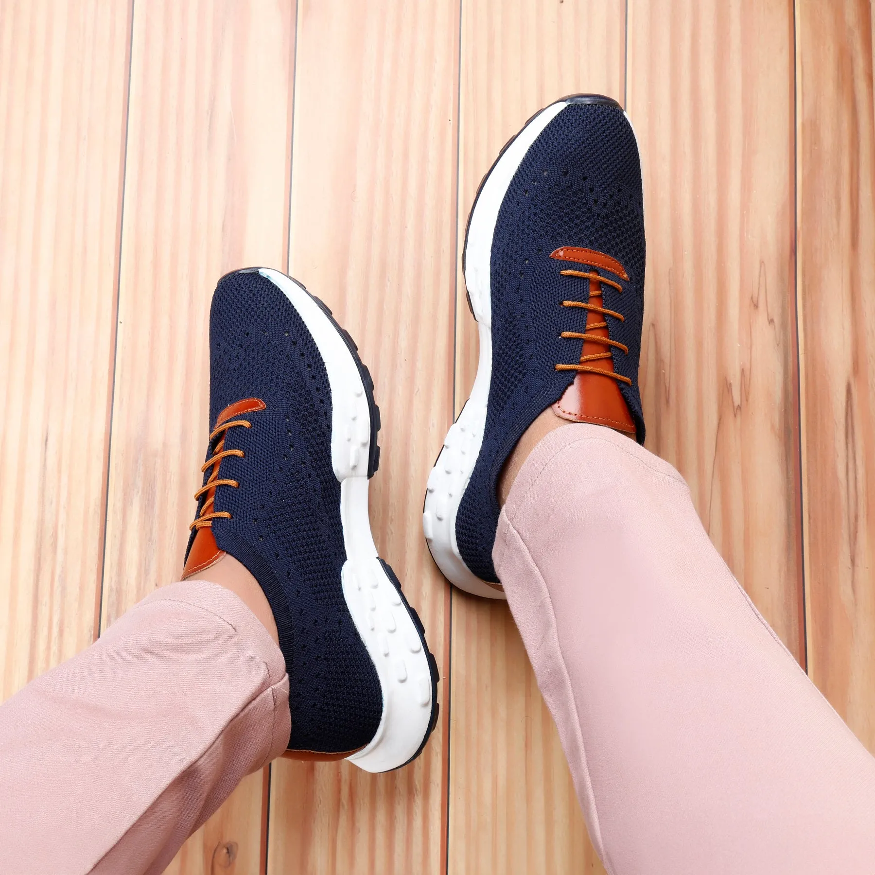 Casual Dress With Formal Shoes Men's Knitted Breathable Upper Casual Brogue Lace-Up Shoes