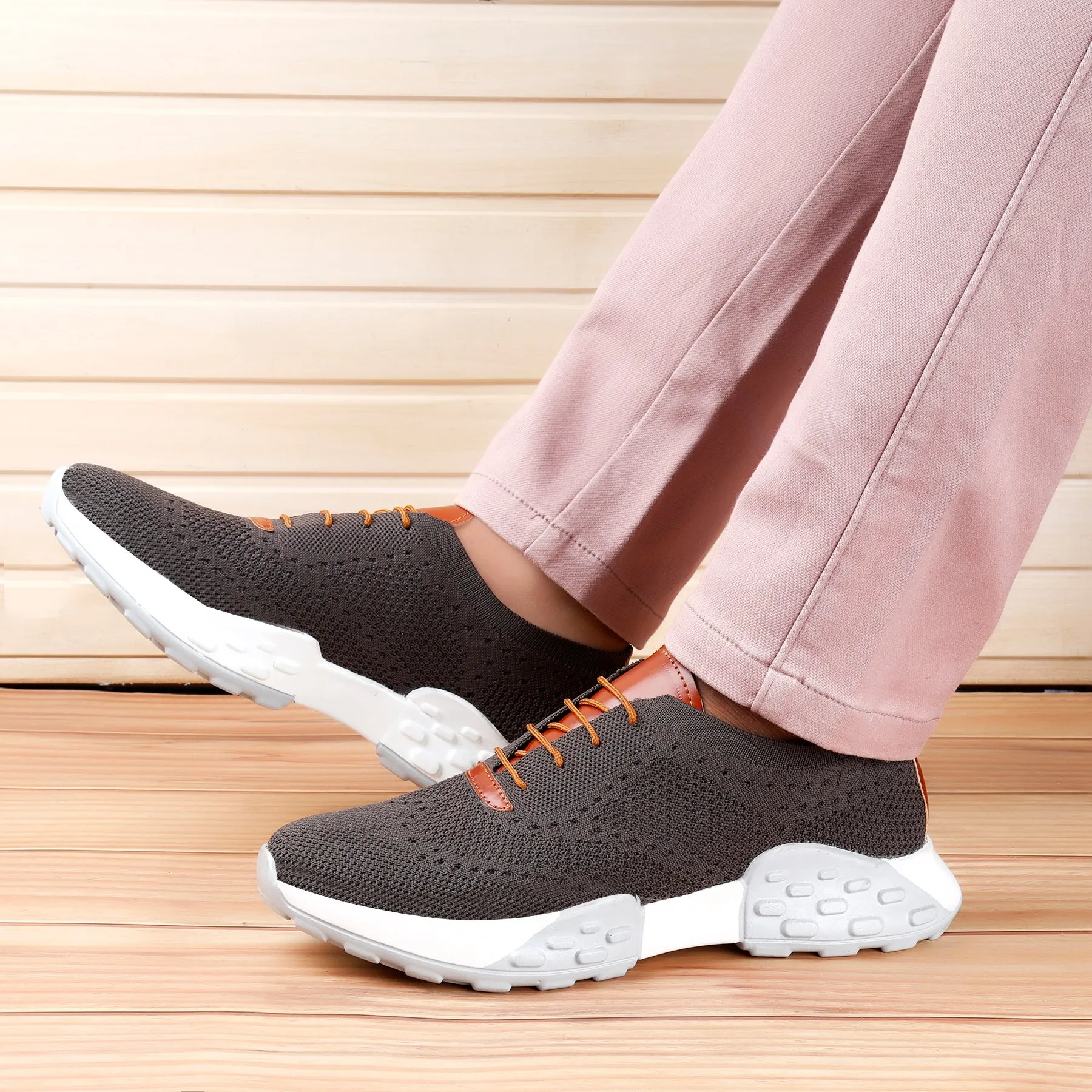 Shoes To Wear With Casual Jumpsuit Men's Knitted Breathable Upper Casual Brogue Lace-Up Shoes