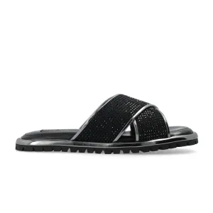Dolce & Gabbana Black Zircon-Bedecked Leather Slippers Hiking Sport Sandals