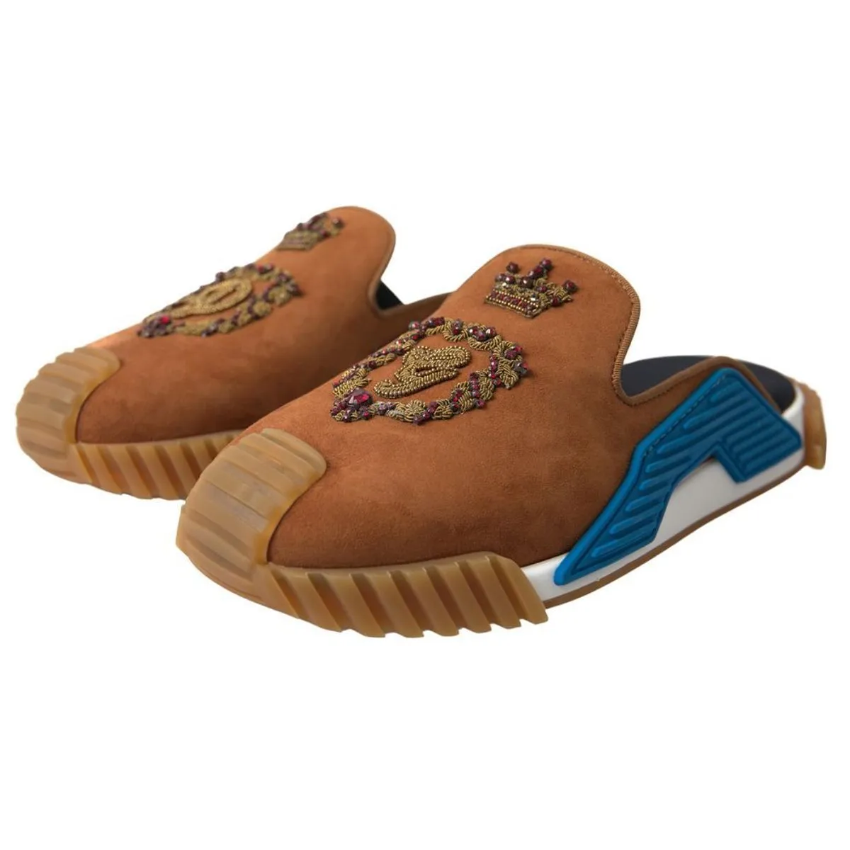 Rockstud Slip In Sandals Dolce & Gabbana Brown Suede Crown Logo NS1 Slides Sandals