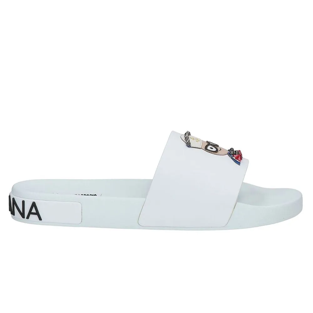 Dolce & Gabbana White Embellished Rubber Slippers for Men Affordable Sandals