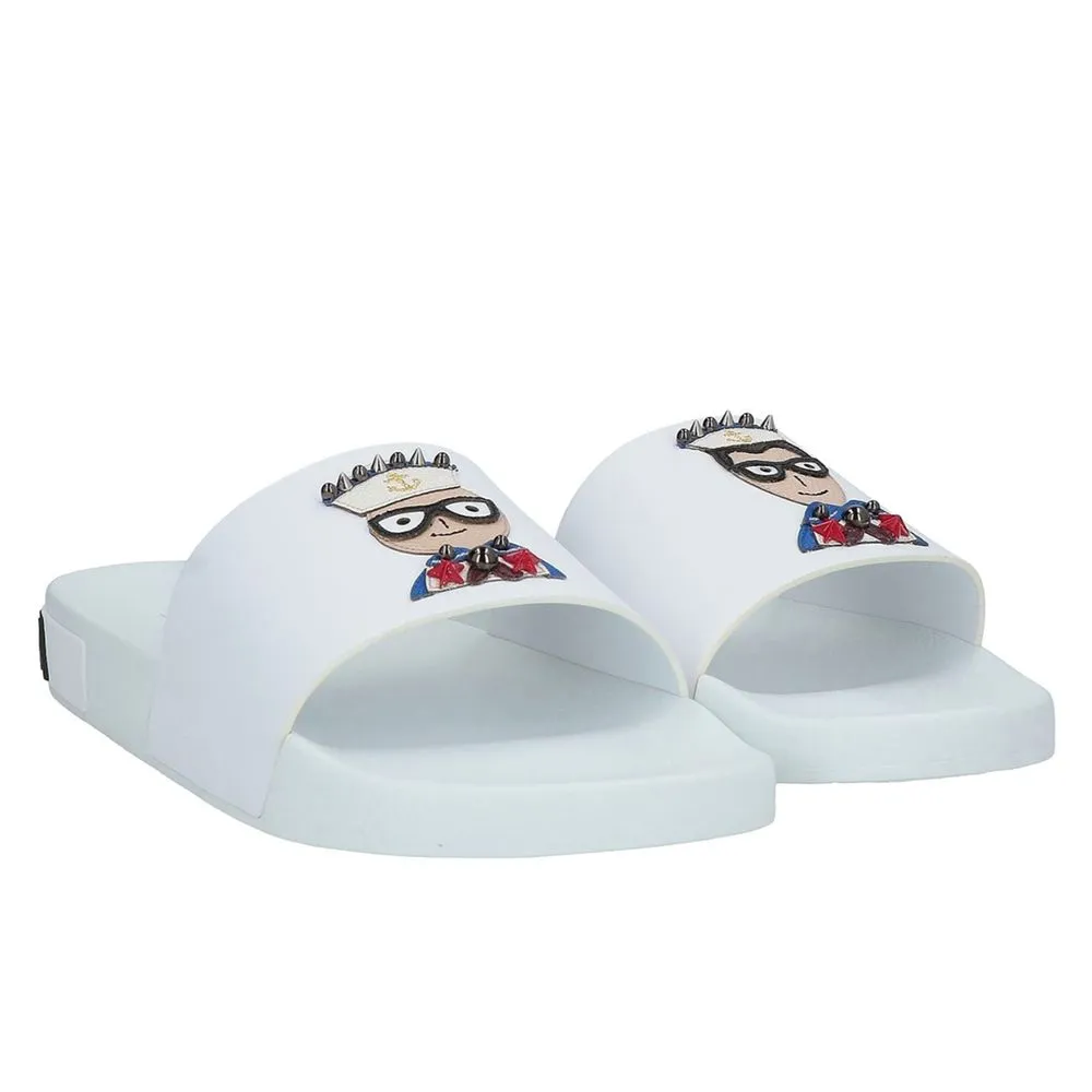 Dolce & Gabbana White Embellished Rubber Slippers for Men Sandals Clogs