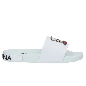 Dolce & Gabbana White Embellished Rubber Slippers for Men Discounted Sandals