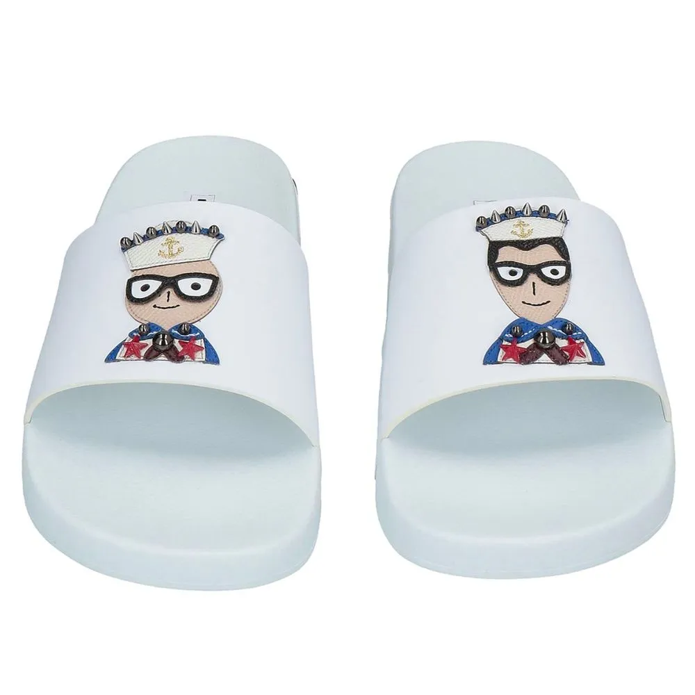 Dolce & Gabbana White Embellished Rubber Slippers for Men Sandals For Couples Only
