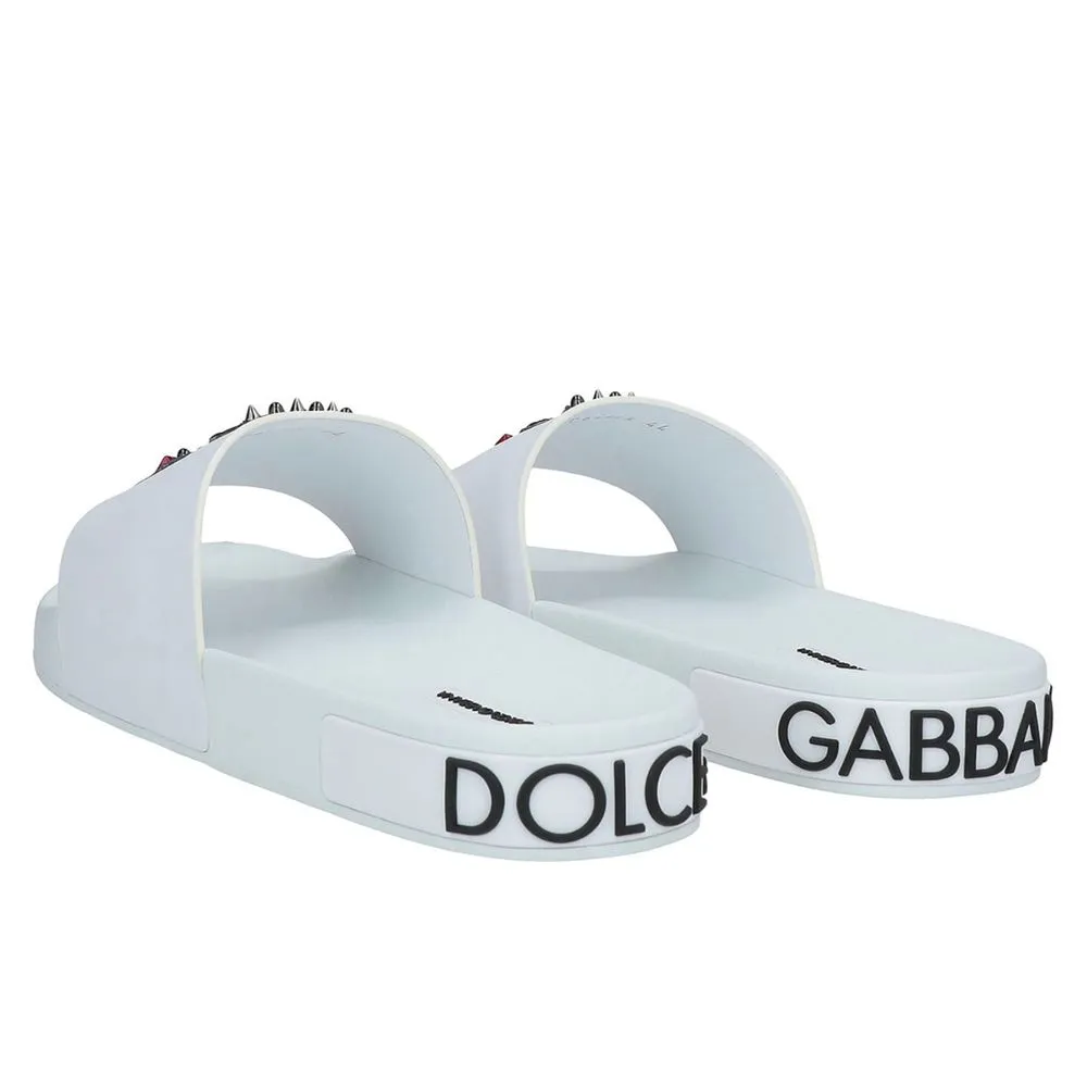 Dolce & Gabbana White Embellished Rubber Slippers for Men Sandals Dunn River