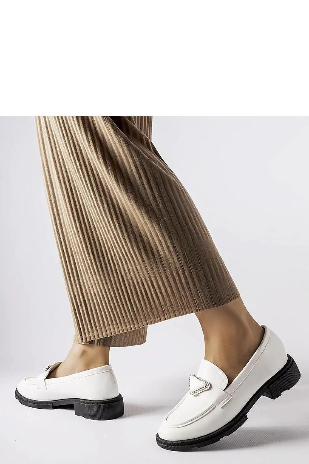 Wedge Loafers Patent Leather Between $5 And $50 Beige loafers decorated with zircons