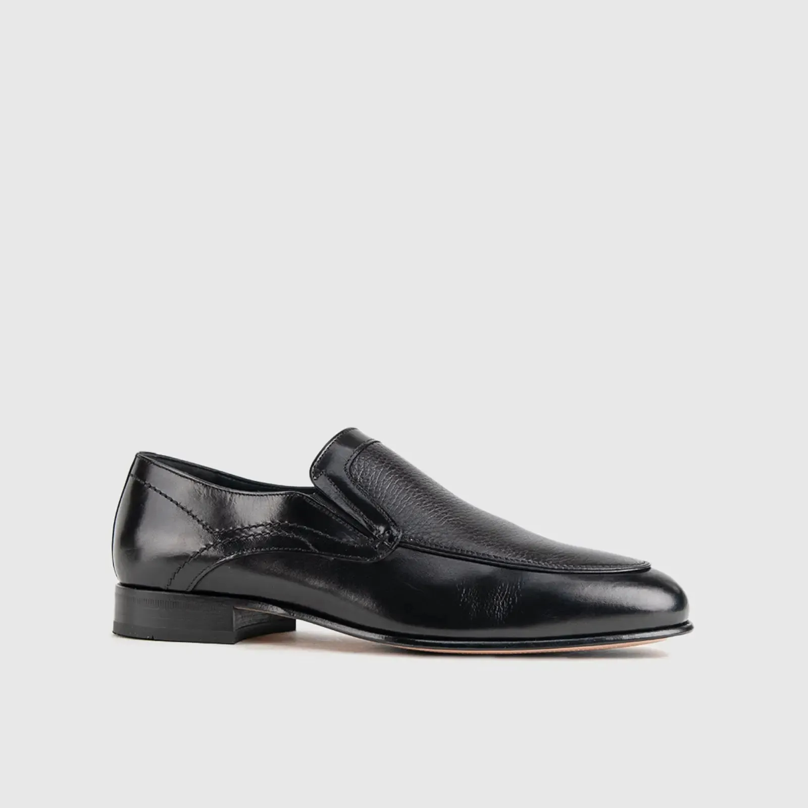 Chunky Slip On Shoes Dress Comfort Slip Ons 6934 Black Deer Skin