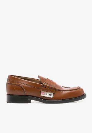 Ny Loafers Logo-Patch Calf Leather Loafers