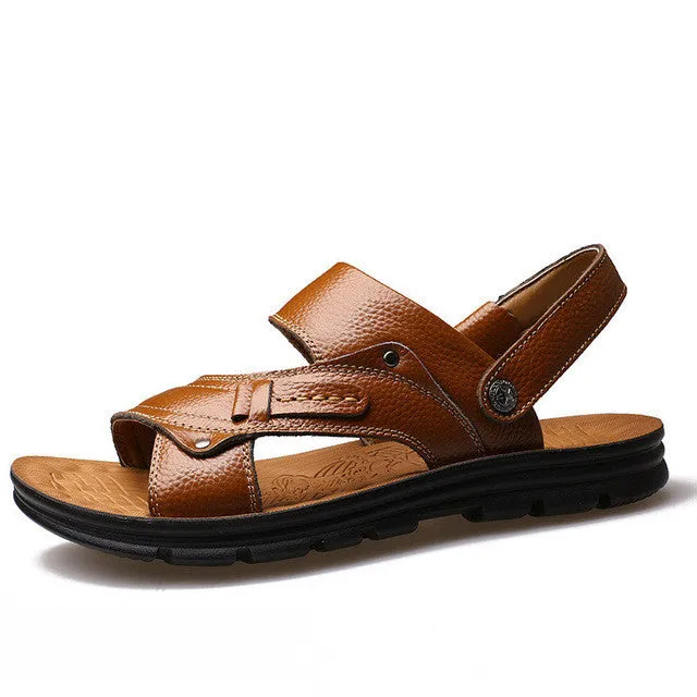 Merkmak Luxury Men Sandals Genuine Leather Fashion Summer Mens Slippers Breathable Men's Sandals Causal Shoes Leather Flat Shoes Sandals Beach Photos