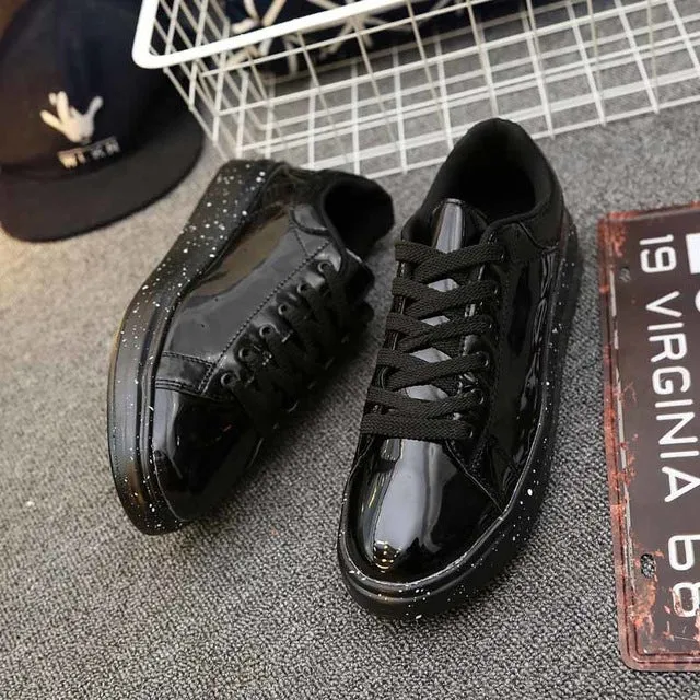 Gold Silver Black Leather Casual Shoes Men Bling High Top Big Size Couple Shoes Lace Up Sneakers Outdoor Male Footwear Casual Macy's Shoes