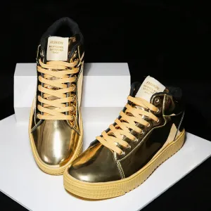 Gold Silver Black Leather Casual Shoes Men Bling High Top Big Size Couple Shoes Lace Up Sneakers Outdoor Male Footwear Nike Air Huarache Run Ultra Casual Shoes