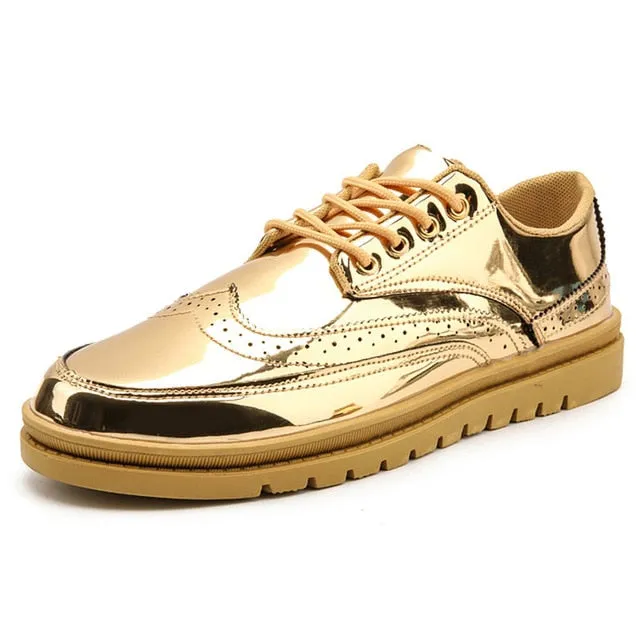 Gold Silver Black Leather Casual Shoes Men Bling High Top Big Size Couple Shoes Lace Up Sneakers Outdoor Male Footwear Shoes Leather Casual