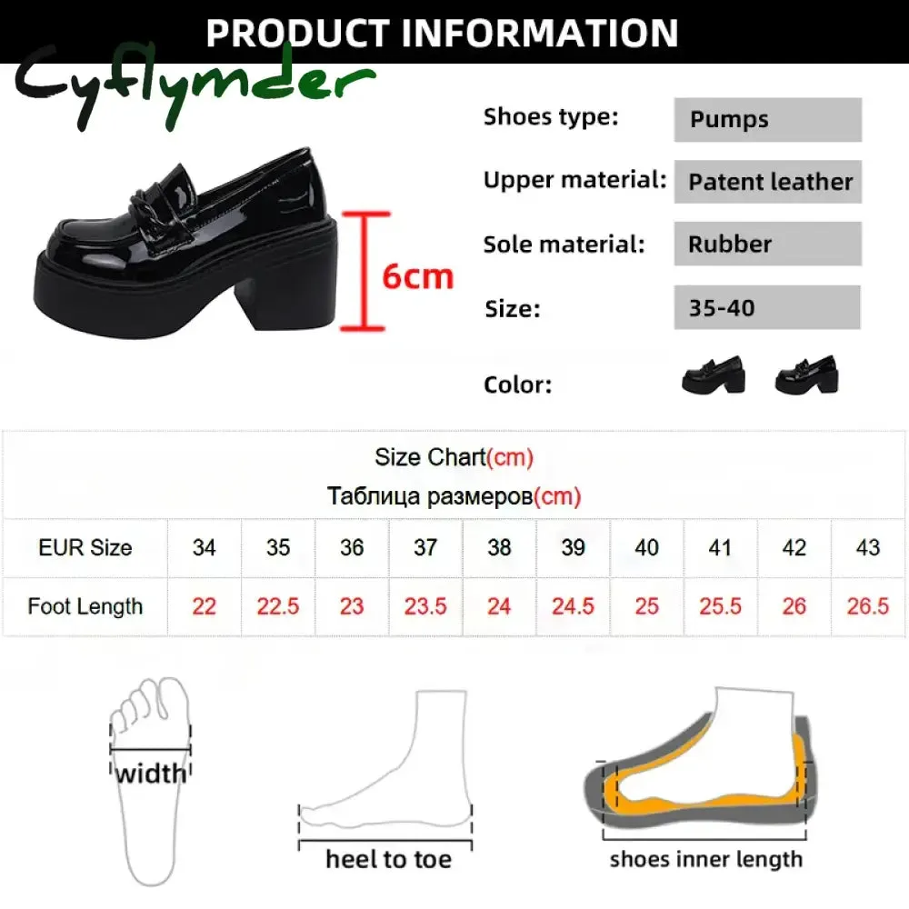 Sebago Loafers Cyflymder Women's Black Chunky Heeled Loafers Patent Leather Platform Pumps Women Slip On Thick High Heel Jk Uniform Shoes Mary Janes
