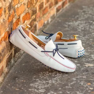 Flat Safety Shoes Men's Driver (Driving) Leather Shoes Plus Size White Blue 4689