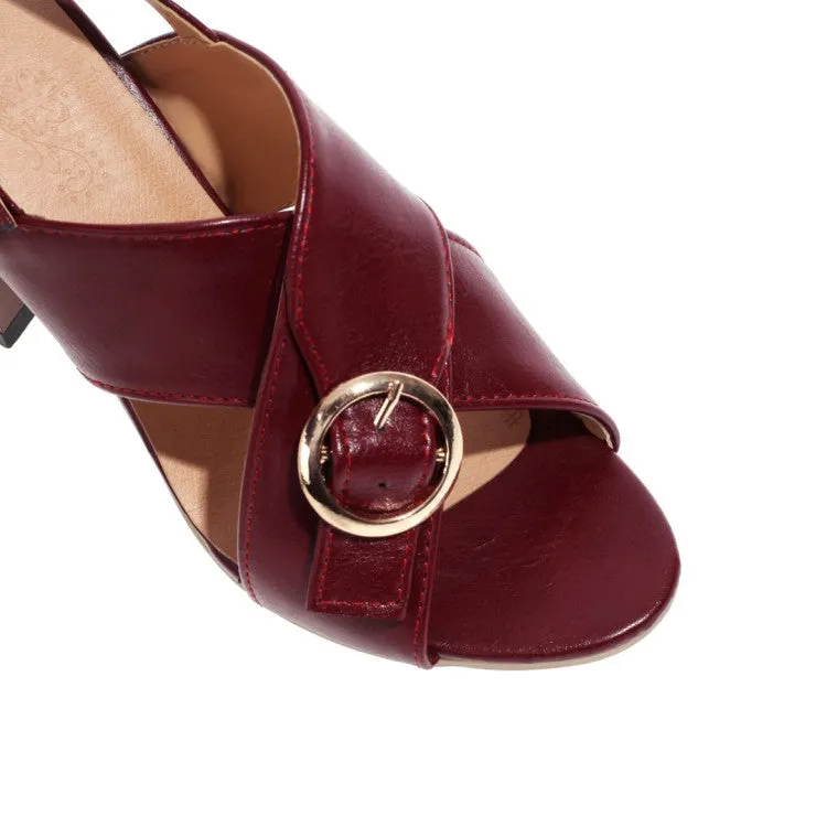 Women's's Metal Buckle Block Heels Sandals Antigua Resort