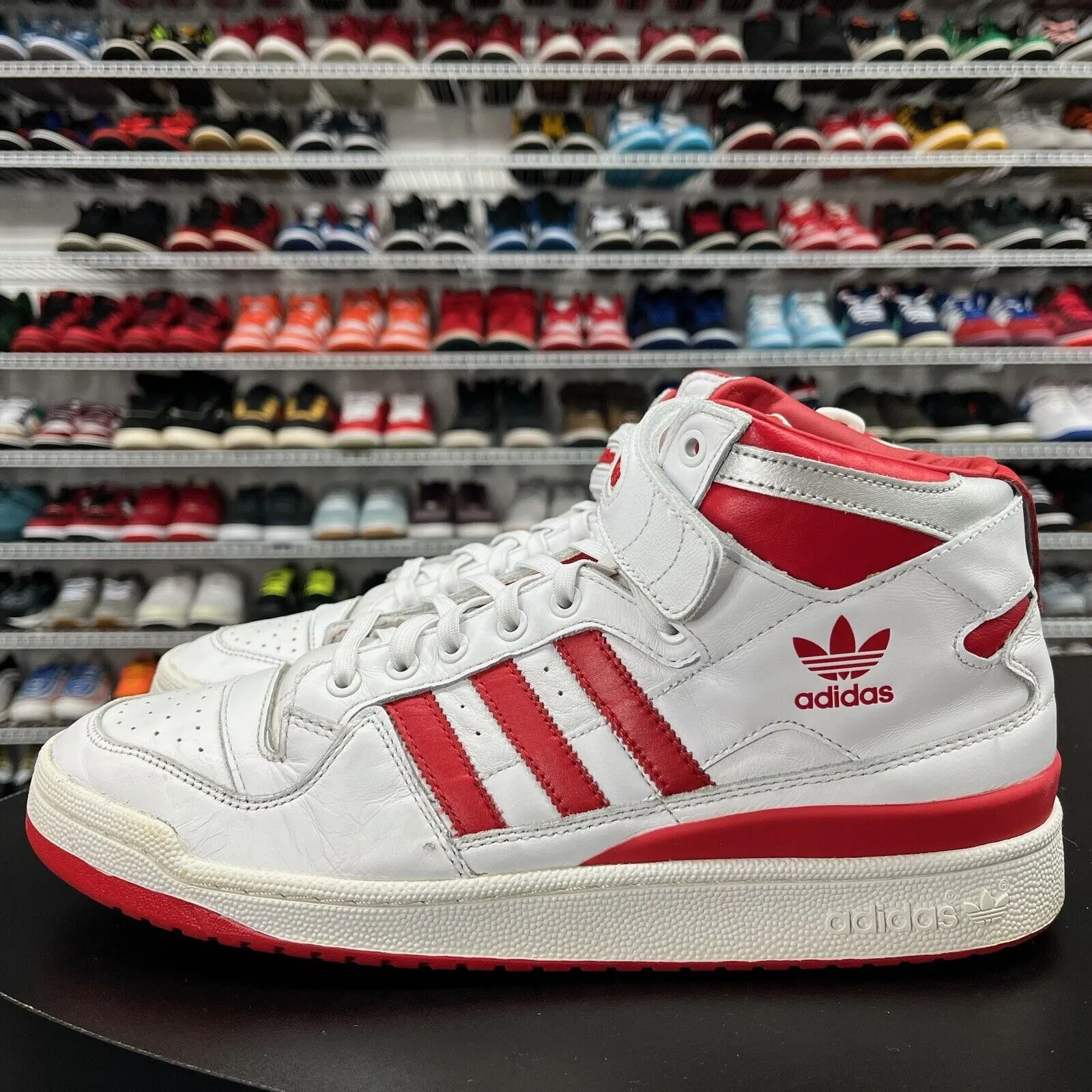 White Tennis Shoes Adidas Adidas Men's Forum Mid Refined White Red F37829 Men's Size 12