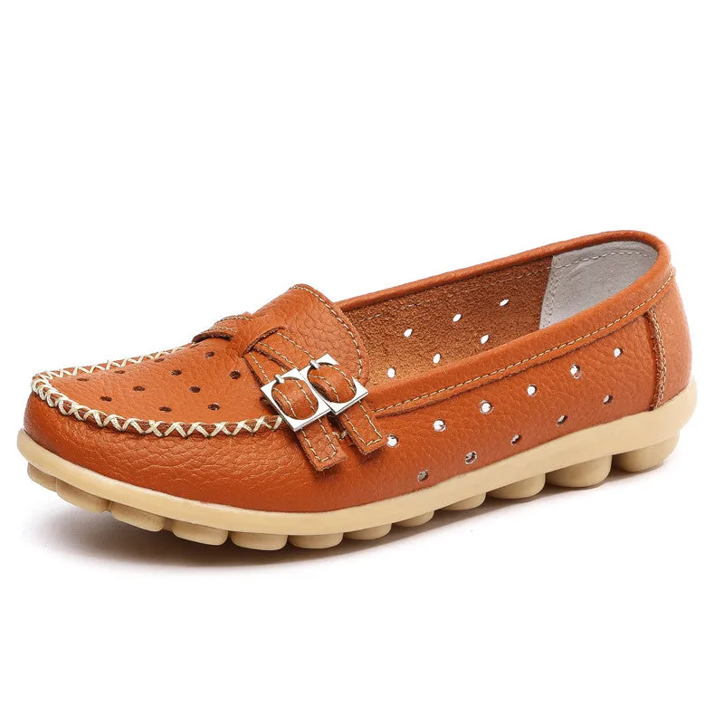 Shoes Woman Genuine Leather Women Shoes Flats 8 Colors Buckle Loafers Slip On Women's Flat Shoes Blue Flat Shoes