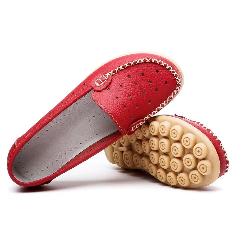 Shoes Woman Genuine Leather Women Shoes Flats 8 Colors Buckle Loafers Slip On Women's Flat Shoes Flat Bath Shoe Gasket