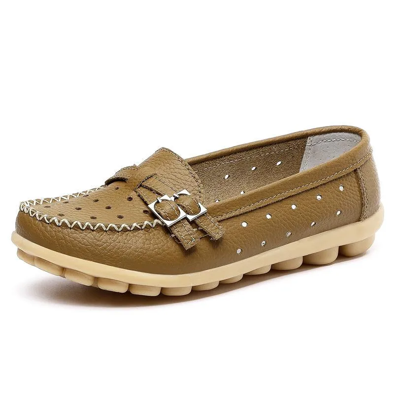 Shoes Woman Genuine Leather Women Shoes Flats 8 Colors Buckle Loafers Slip On Women's Flat Shoes Sof Sole Athletic Flat Shoe Laces