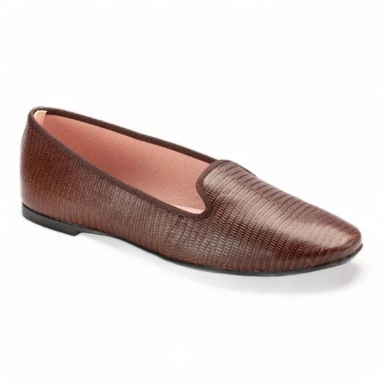 Smoks - Brown Croc Leather Smoking Loafer for Teen/Women by Pretty Ballerinas Penny Loafers Near Me