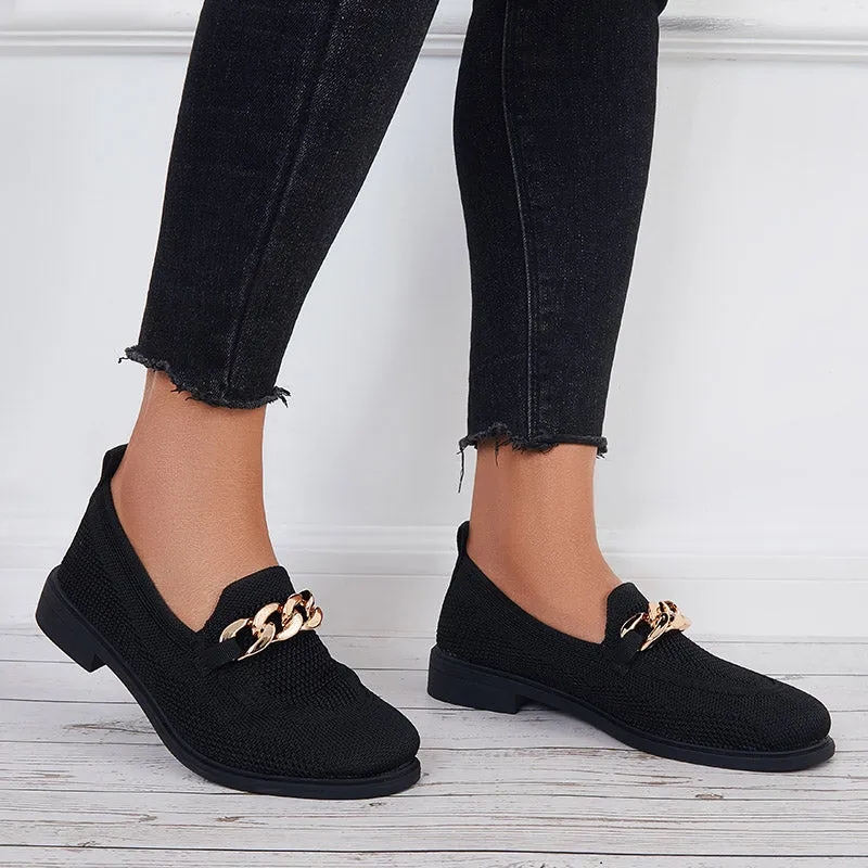 Salvatore Ferragamo Loafers Women Chain Decor Knit Loafers Slip on Block Low Heel Shoes