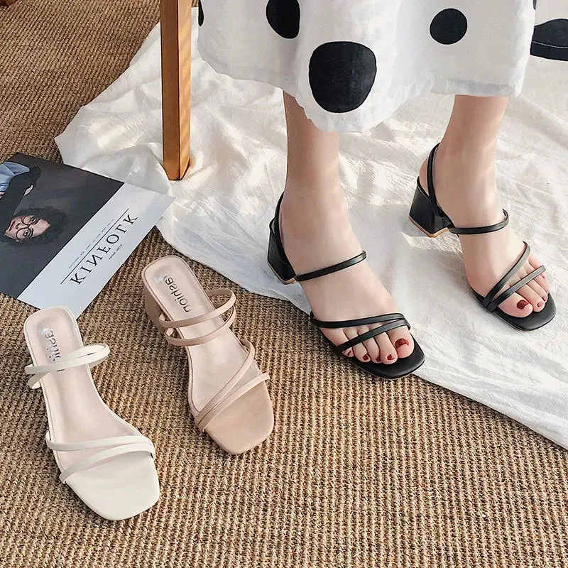 High Heel T Strap Sandals Women High Heel Sandals Summer Casual Female Shoes Woman Square Heel Open Toe Ankle Strap Ladies Sandalias Wedge Shoe 2022 New