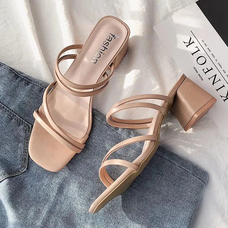 Women High Heel Sandals Summer Casual Female Shoes Woman Square Heel Open Toe Ankle Strap Ladies Sandalias Wedge Shoe 2022 New Sandals Royal Resort