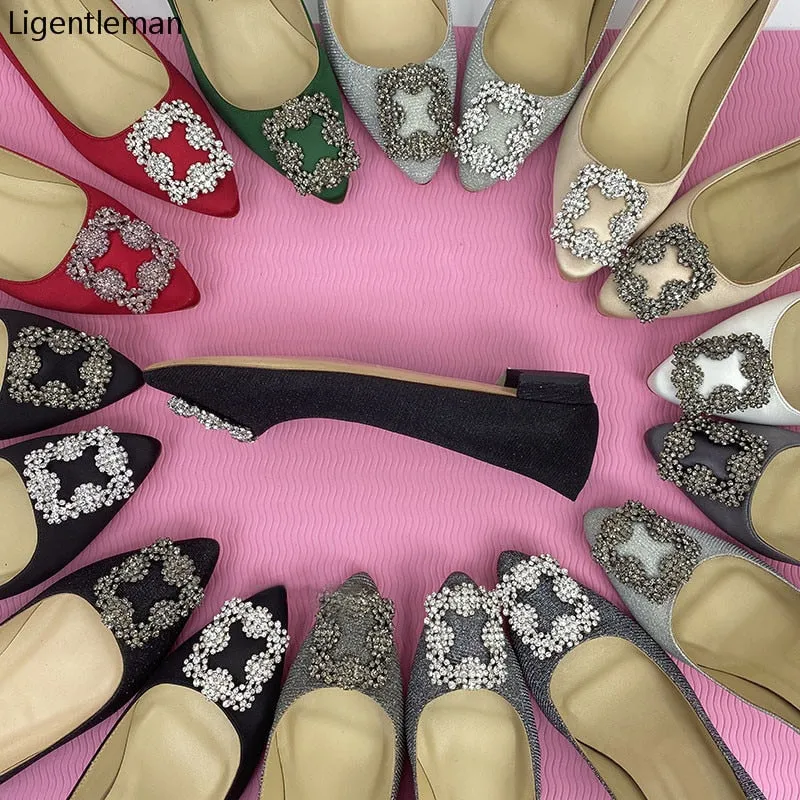 Black Satin Sequined Rhinestones Crystal Diamond Bridal Flats Best Dress Shoes For Feet