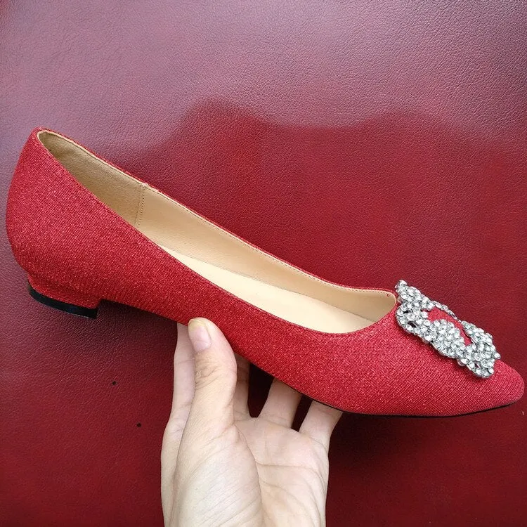 Crocs Flat Shoes Black Satin Sequined Rhinestones Crystal Diamond Bridal Flats