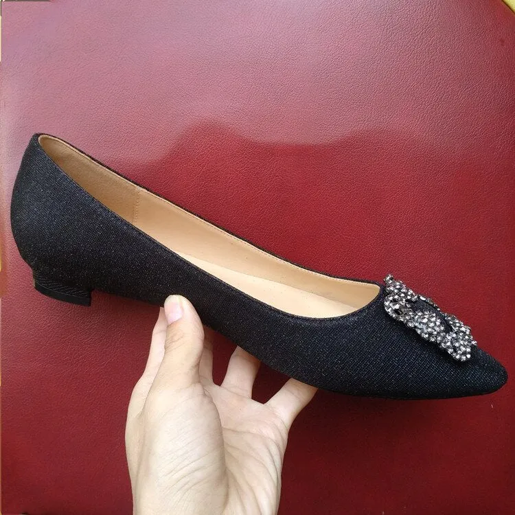Black Satin Sequined Rhinestones Crystal Diamond Bridal Flats Casual Shoes