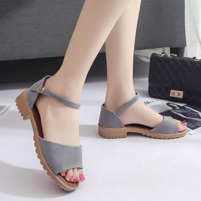 Simple Knitted Slippers Free Pattern Women's Fashion Buckle Strap Heeled Sandals Slip-On Shoes  H1