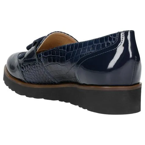 Women Oxfords Wojas Navy Blue Leather Loafers | 4605076