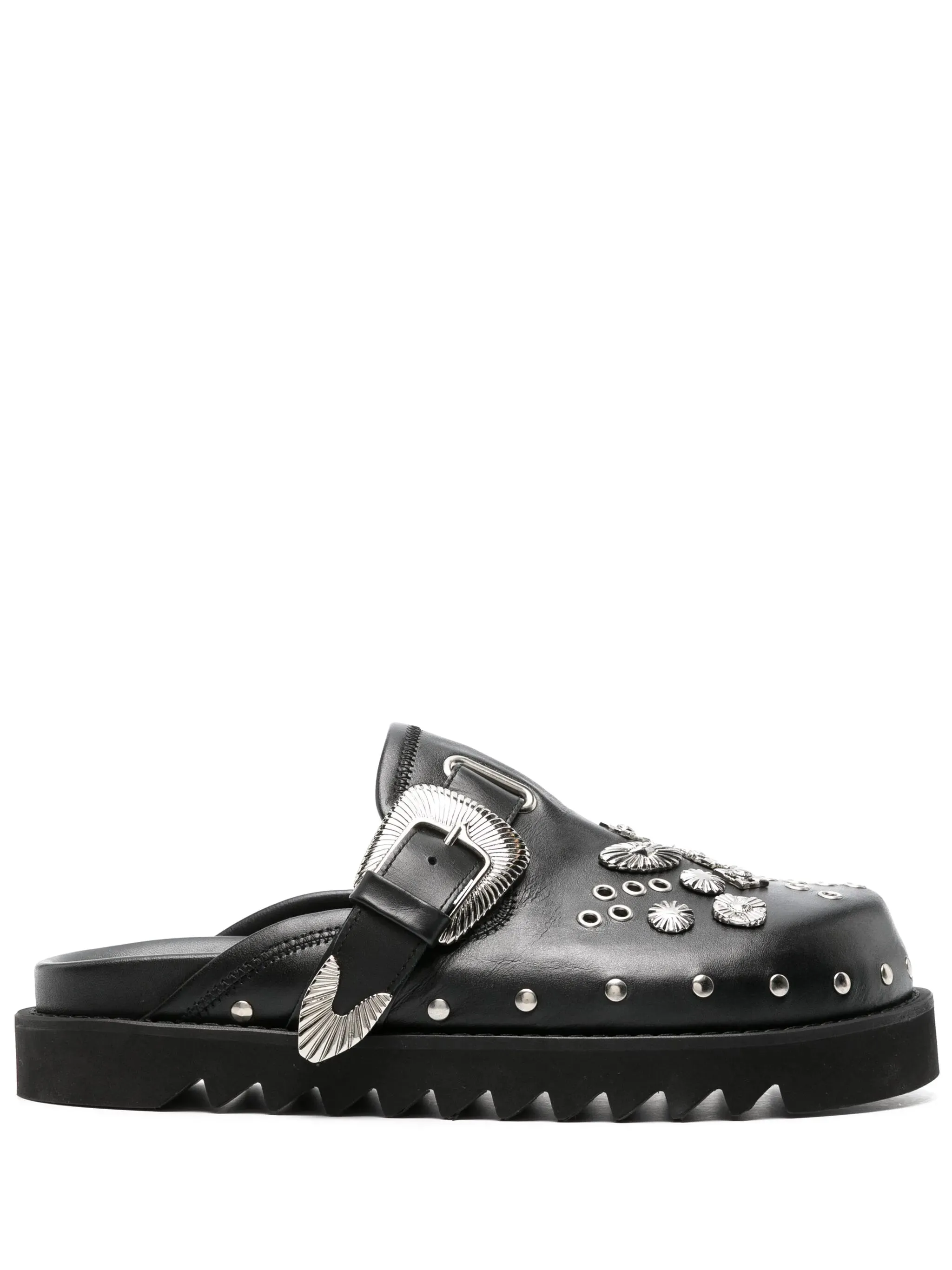 Tooled Leather Sandals Eyelet Metal Sabot Sandal