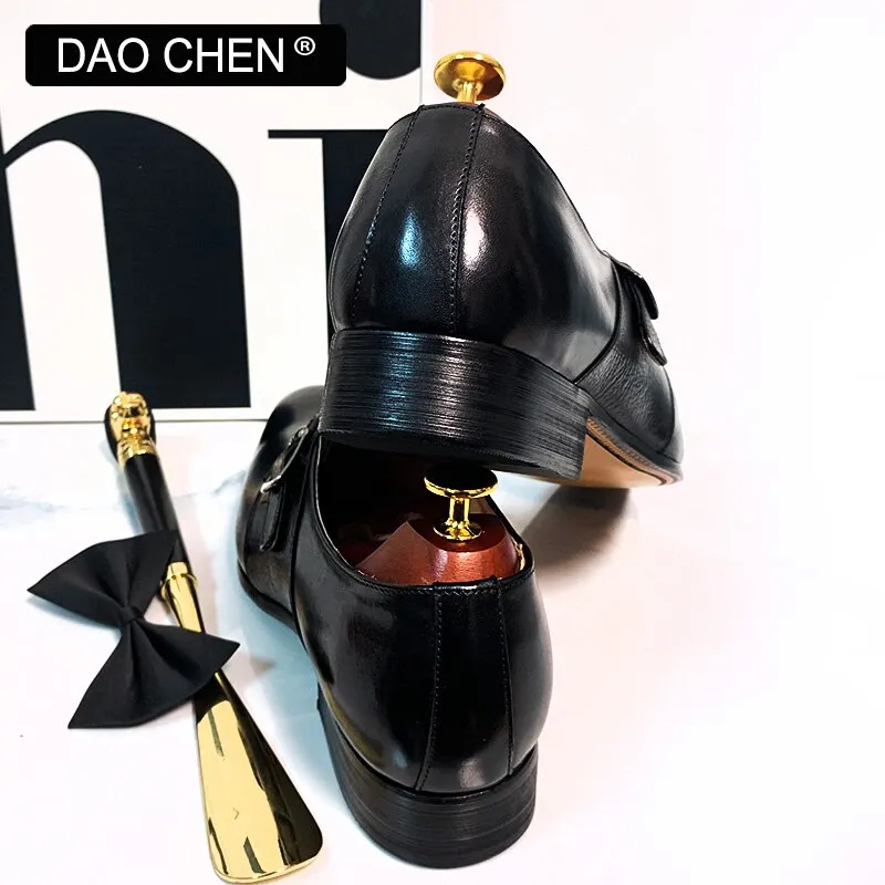 BROWN MONK STRAP LOAFERS SHOE SLIP ON Two Tone Penny Loafers