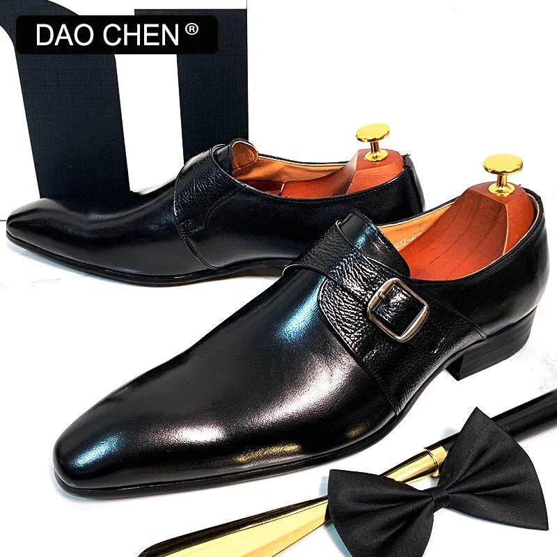 BROWN MONK STRAP LOAFERS SHOE SLIP ON Loafers Strap