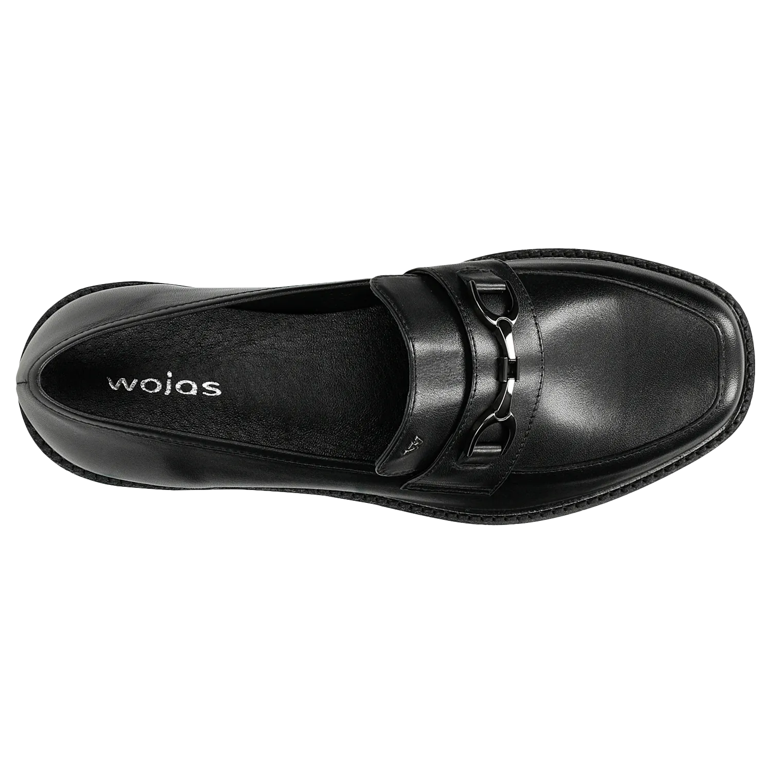 New Oxford Wojas Black Leather Loafers with Black Logo | 46092-51