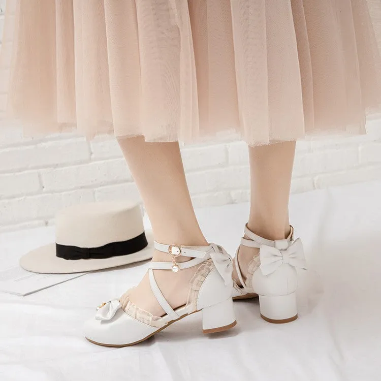 Women's Solid Color Lace Butterfly Knot Hollow Out Block Heel Sandals Best Comfort Sandals