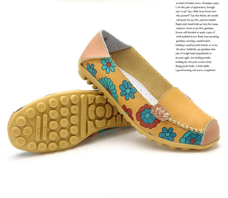 Fashion genuine leather women flats spring and autumn color block single shoes for woman casual mother shoes Slip-on Trendy Casual Shoes