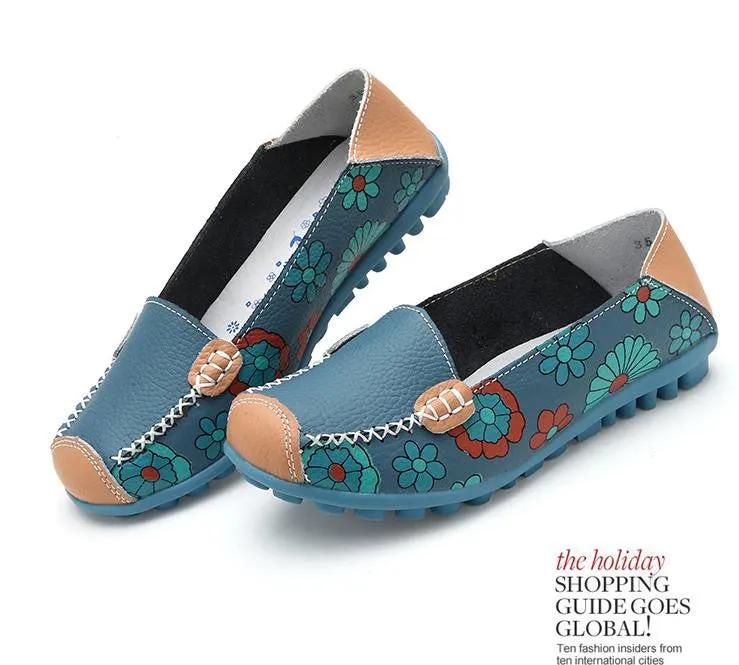 Casual Breathable Shoes Fashion genuine leather women flats spring and autumn color block single shoes for woman casual mother shoes