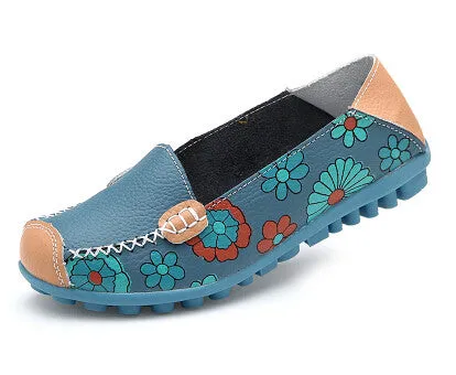 New Stylish Casual Shoes Fashion genuine leather women flats spring and autumn color block single shoes for woman casual mother shoes