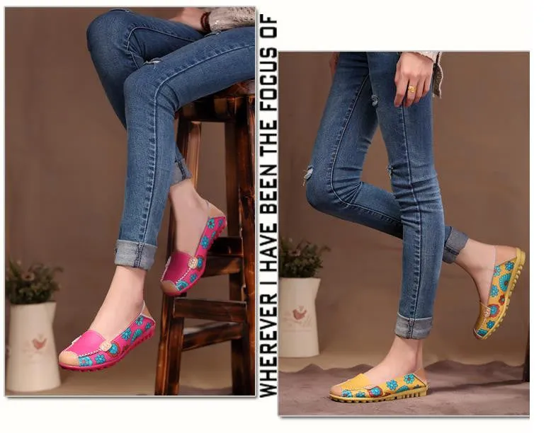 Fashion genuine leather women flats spring and autumn color block single shoes for woman casual mother shoes Casual Merrell Shoes