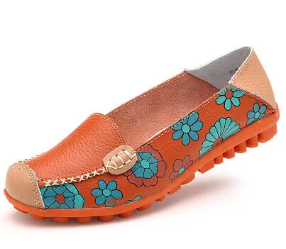 Fashion genuine leather women flats spring and autumn color block single shoes for woman casual mother shoes Net Skate Casual Shoe