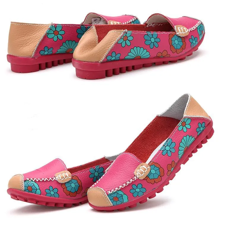 Best Comfortable Casual Shoes Fashion genuine leather women flats spring and autumn color block single shoes for woman casual mother shoes