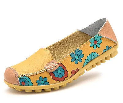 Barefoot Shoes Casual Fashion genuine leather women flats spring and autumn color block single shoes for woman casual mother shoes