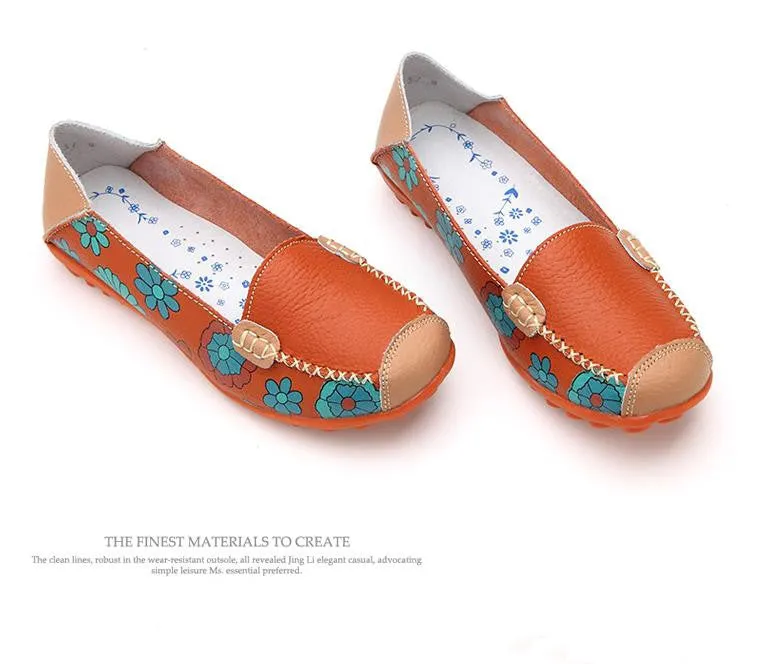 Fulcrum Casual Shoe Fashion genuine leather women flats spring and autumn color block single shoes for woman casual mother shoes